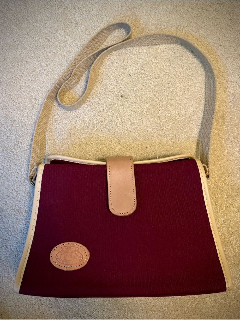 Vintage Etienne Aigner Burgundy Canvas Bag with Tan Trim